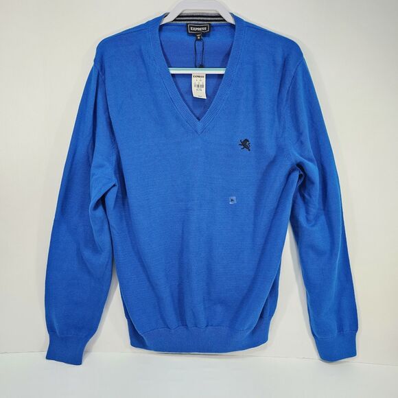 Express Other - Express Sweater Men's Sz XL Blue V Neck Pullover Cotton Logo Embroidered Preppy